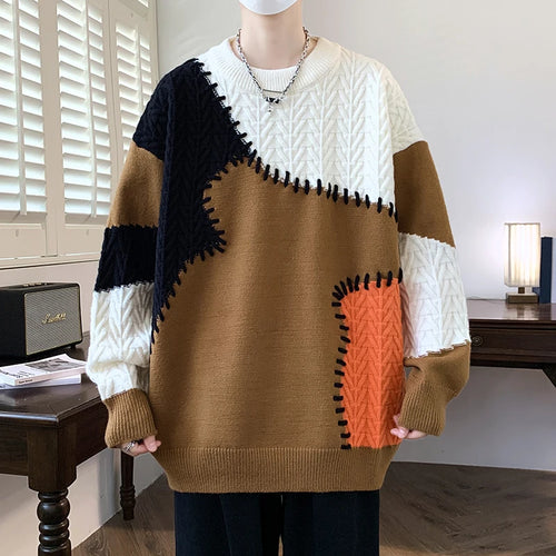 Obsidian Phoenix Luxury Cashmere Patchwork Sweater - High-End Thick Warm Men’s Christmas Pullover Jumper