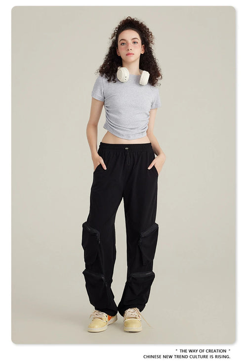 Obsidian Phoenix Women's Luxury Skinny T-Shirt - 220gsm Y2K Pleated Waist Short-Sleeve Tee