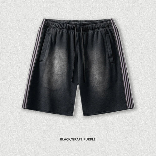 Obsidian Phoenix Unisex Luxury Gradient Washed Cotton Shorts - 330gsm Retro High Street Loose-Fit Sport Shorts
