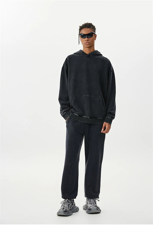 Obsidian Phoenix Unisex Luxury Batik Washed Sweatpants - 420gsm High Street Loose-Fit Distressed Cotton Joggers