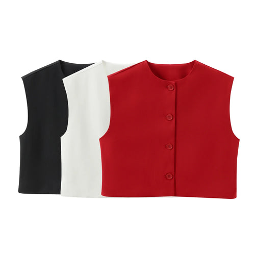 Celestial Comfort Sleeveless Vest-Style Shirt - Round Neck, Single-Breasted, Chic Summer Office Top for Women - Celestial Comfort Clothing