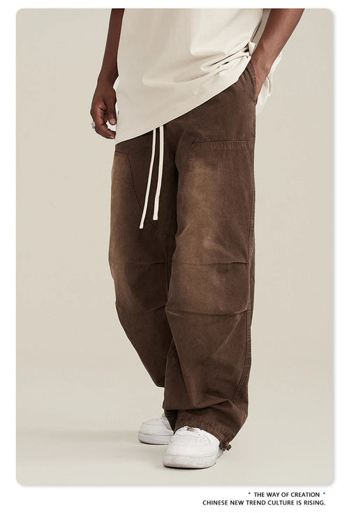 Obsidian Phoenix Unisex Luxury Monkey Washed Cotton Jogger Pants - 270gsm Loose-Fit High Street Cargo Trousers