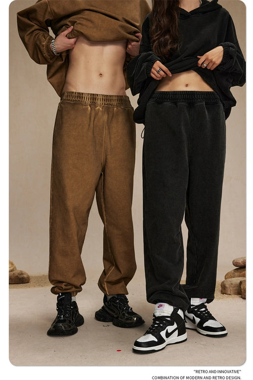 Obsidian Phoenix Unisex Luxury Washed Sweatpants - 450gsm Vintage Heavyweight Distressed Joggers