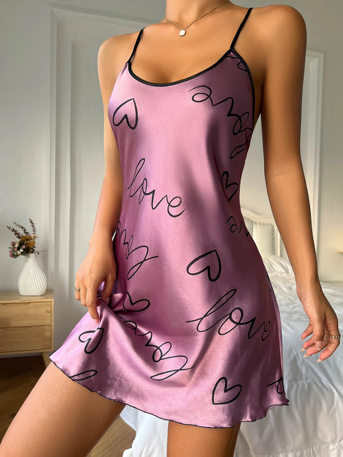Obsidian Phoenix Women's Luxury Heart Letter Print Nightdress