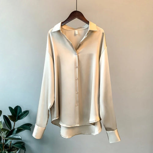 Celestial Comfort Vintage Silk Shirt - Button-Up Satin Blouse, Elegant Long Sleeve Office Top for Women - Celestial Comfort Clothing