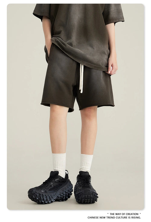 Obsidian Phoenix Unisex Luxury Solid Cotton Shorts - High Street Side-Slit Knee-Length Pants