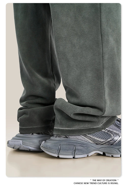 Obsidian Phoenix Unisex Luxury Monkey Washed Fleece Pants - 370gsm High Street Warm Oversized Straight Sweatpants