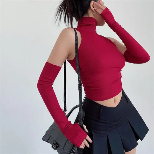 Celestial Comfort Turtleneck Crop Top - Oversleeve, Slim Fit Streetwear Tee - Celestial Comfort Clothing