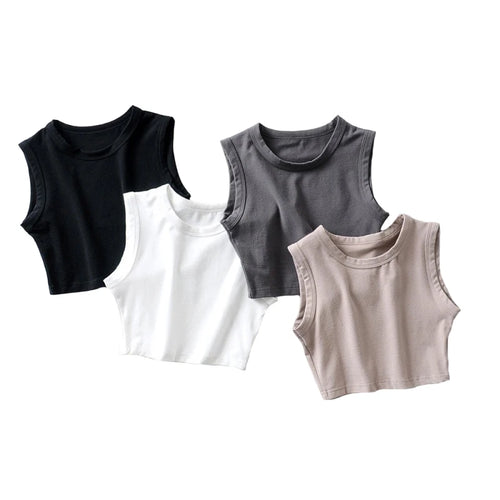 Celestial Comfort Vintage White Crop Top - Sleeveless Punk-Inspired Streetwear, Summer Korean Style - Celestial Comfort Clothing