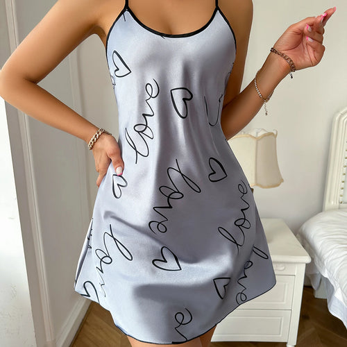 Obsidian Phoenix Women's Luxury Heart Letter Print Nightdress