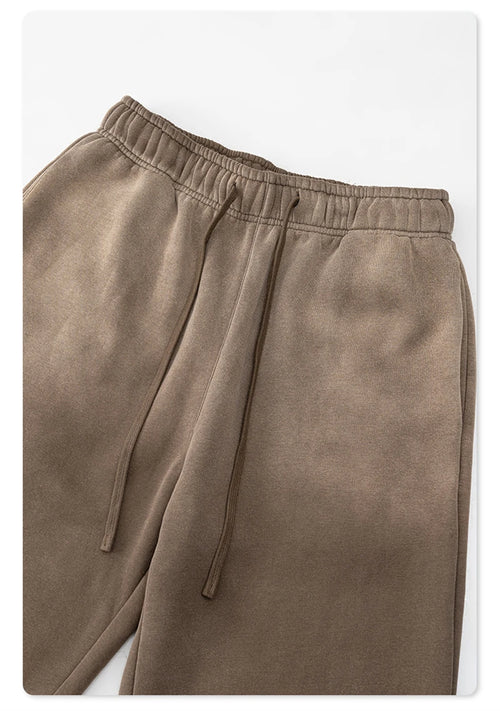Obsidian Phoenix Unisex Luxury Washed Fleece Pants - 332gsm Retro High Street Warm Oversized Straight-Leg Trousers