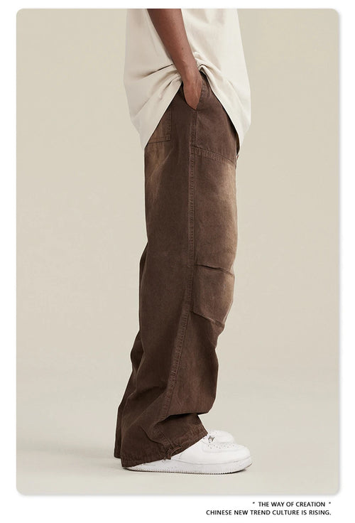 Obsidian Phoenix Unisex Luxury Monkey Washed Cotton Jogger Pants - 270gsm Loose-Fit High Street Cargo Trousers