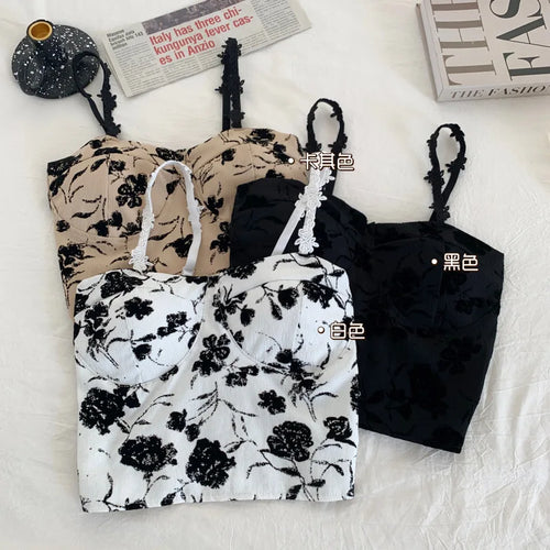 Obsidian Phoenix Women's Luxury Sweet Elastic Camisole - Padded Bra Spaghetti Strap Crop Top with Cute Print for Summer