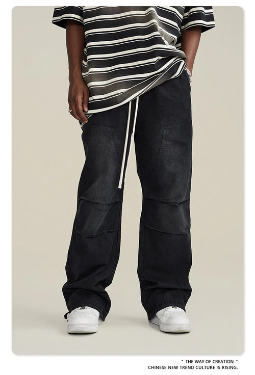 Obsidian Phoenix Unisex Luxury Monkey Washed Cotton Jogger Pants - 270gsm Loose-Fit High Street Cargo Trousers