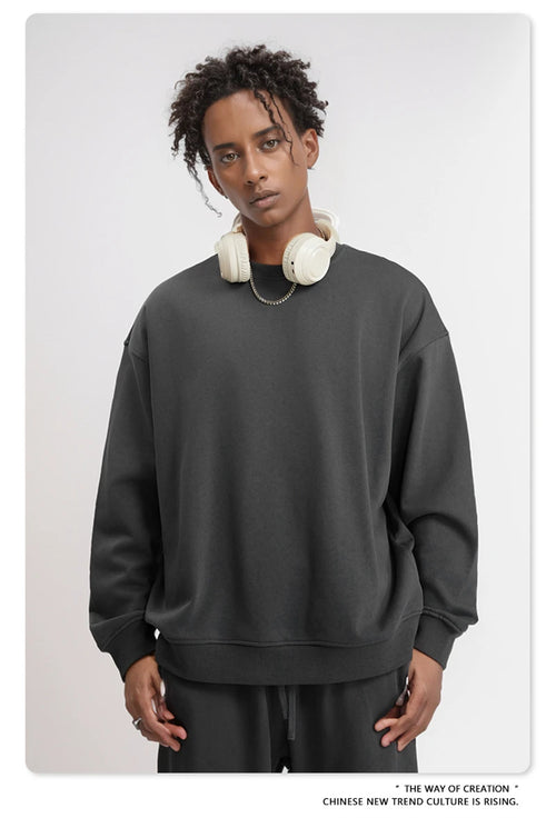 Obsidian Phoenix Unisex Luxury Solid Sweatshirt - 360gsm Loose-Fit O-Neck Pullover