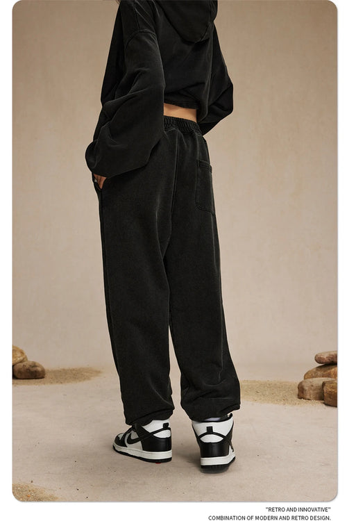 Obsidian Phoenix Unisex Luxury Washed Sweatpants - 450gsm Vintage Heavyweight Distressed Joggers