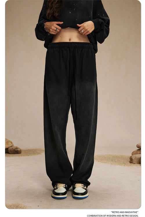 Obsidian Phoenix Luxury Retro Washed Heavyweight Pants - 450gsm Knitted Straight-Leg Unisex Sports Trousers