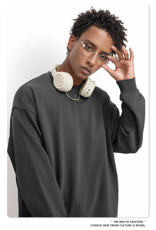Obsidian Phoenix Unisex Luxury Solid Sweatshirt - 360gsm Loose-Fit O-Neck Pullover