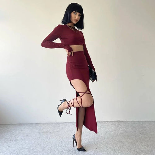 Obsidian Phoenix Women's Luxury Pullover Crop Top and High-Split Skirt Set