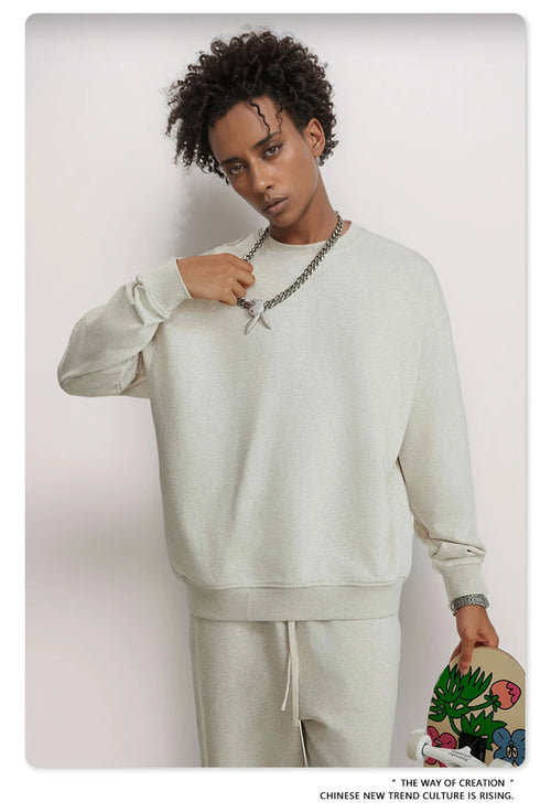 Obsidian Phoenix Unisex Luxury Solid Sweatshirt - 360gsm Loose-Fit O-Neck Pullover
