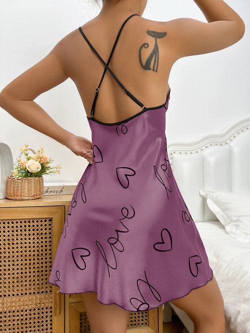 Obsidian Phoenix Women's Luxury Heart Print Nightdress