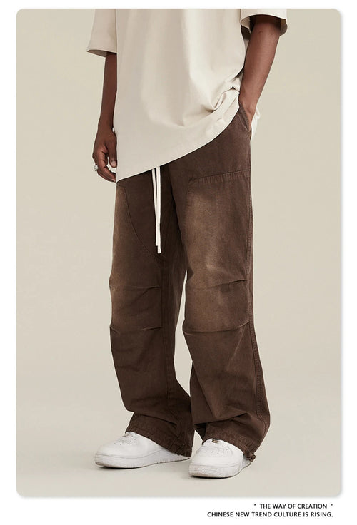 Obsidian Phoenix Unisex Luxury Monkey Washed Cotton Jogger Pants - 270gsm Loose-Fit High Street Cargo Trousers