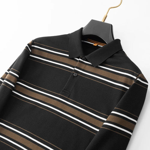 Obsidian Phoenix Luxury Striped Polo Shirt - Top-Grade Long Sleeve Men’s Casual Lapel Shirt in Sizes Up to 8XL
