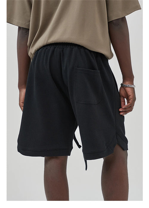 Obsidian Phoenix Unisex Luxury Solid Cotton Shorts - High Street Side-Slit Knee-Length Shorts
