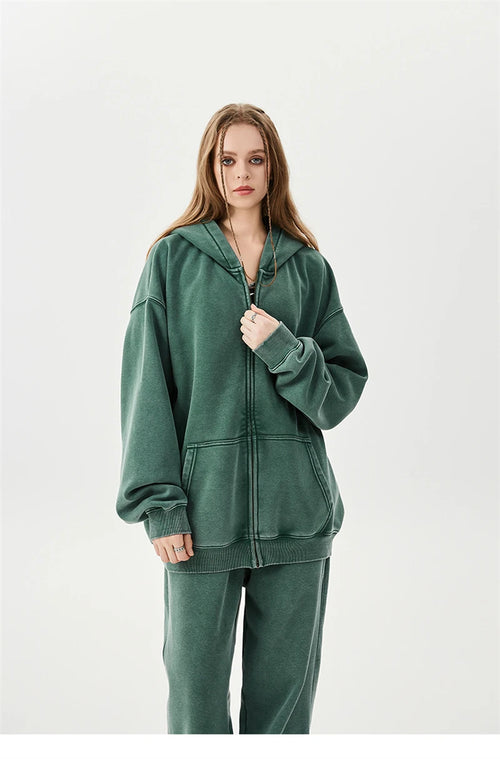 Obsidian Phoenix LuxuryWashed Fleec Hoodie - Oversized Sleeve 355gsm Winter Pullover