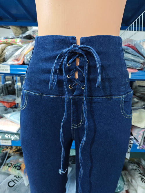 Obsidian Phoenix Women's High-Waist Skinny Jeans - Luxury Grommet Eyelet Lace-Up Denim Trousers with Pocket Design