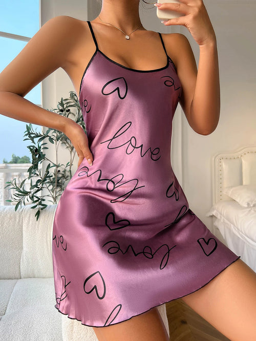 Obsidian Phoenix Women's Luxury Heart Letter Print Nightdress