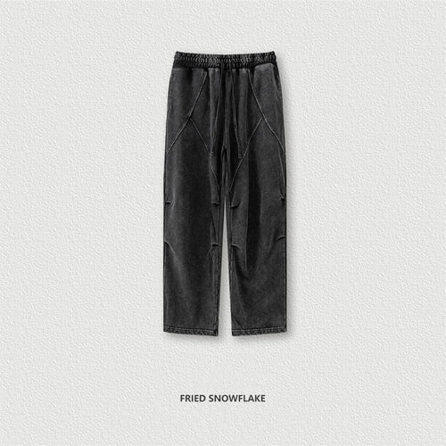 Obsidian Phoenix Unisex Luxury Patchwork Pants - 370gsm Washed High Street Oversized Double-Knee Straight Trousers