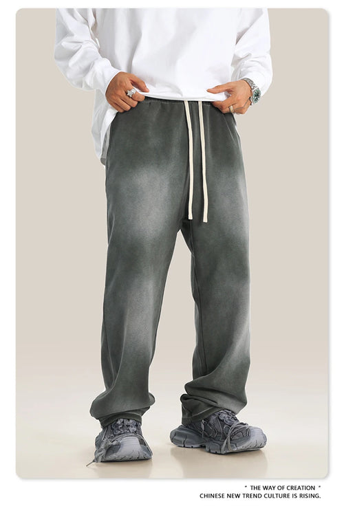 Obsidian Phoenix Unisex Luxury Monkey Washed Fleece Pants - 370gsm High Street Warm Oversized Straight Sweatpants
