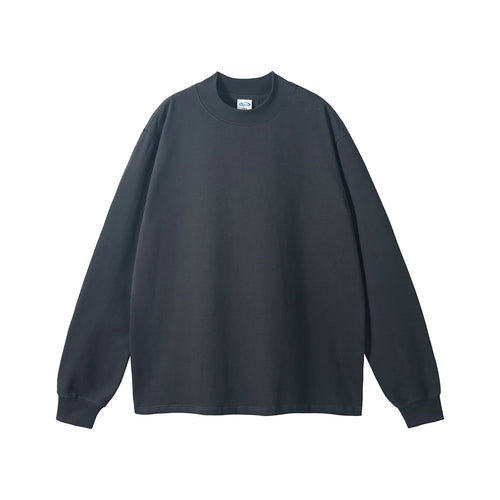 Obsidian Phoenix Unisex Luxury Heavyweight Cotton T-Shirt - 345gsm Loose-Fit Long-Sleeve High-Neck Solid Tee