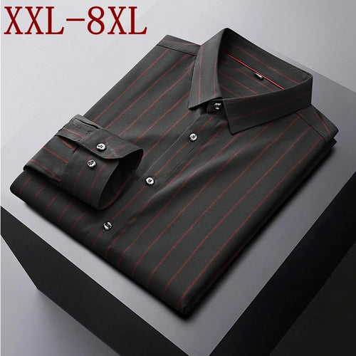 Obsidian Phoenix Luxury Striped Business Shirt - High-End Loose-Fit Men’s Casual Dress Shirt in Sizes Up to 8XL