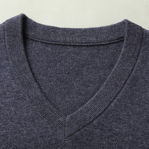 Obsidian Phoenix Luxury 100% Wool V-Neck Sweater - High-End Soft Warm Long Sleeve Pullover for Men in Sizes Up to 8XL