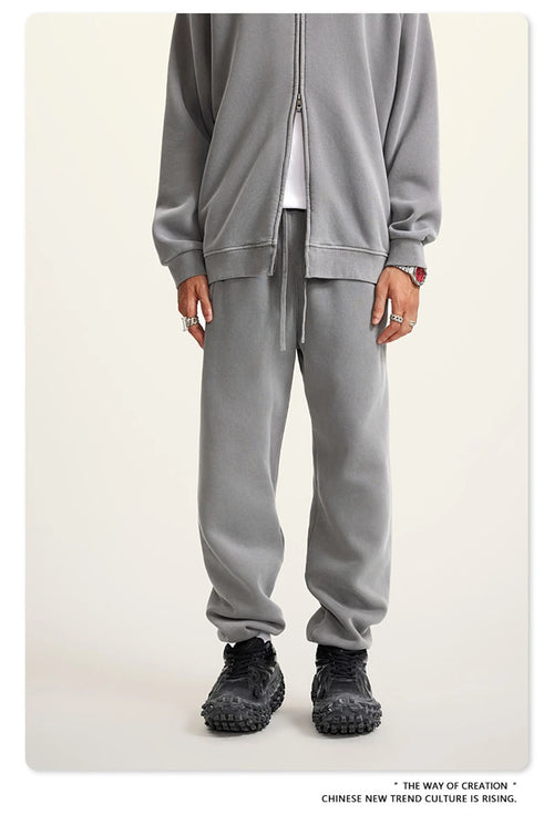 Obsidian Phoenix Luxury 355gsm Washed Fleece Sweatpants - Unisex Retro Loose-Fit Warm Joggers