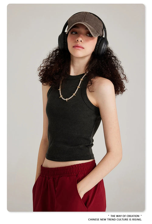 Obsidian Phoenix Women's Luxury Washed Cotton Tank Top - 315gsm Sexy Sleeveless Camisole