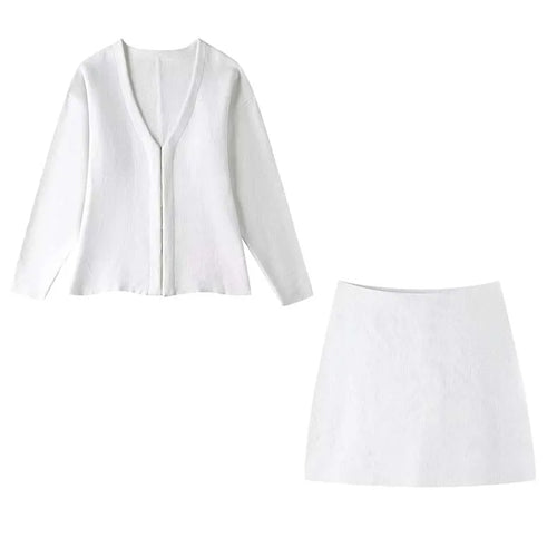 Obsidian Phoenix Women's Luxury Knit Mini Skirt Set - Two-Piece Streetwear Outfit with Stylish Coat