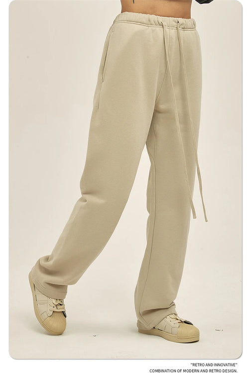 Obsidian Phoenix Unisex Luxury Loose Straight Pants - 365gsm Solid Drawstring Trousers