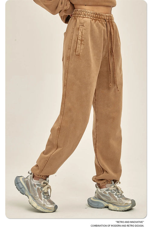 Obsidian Phoenix Luxury 420gsm Batik Washed Cotton Sweatpants - Unisex Loose-Fit Heavyweight Retro Joggers